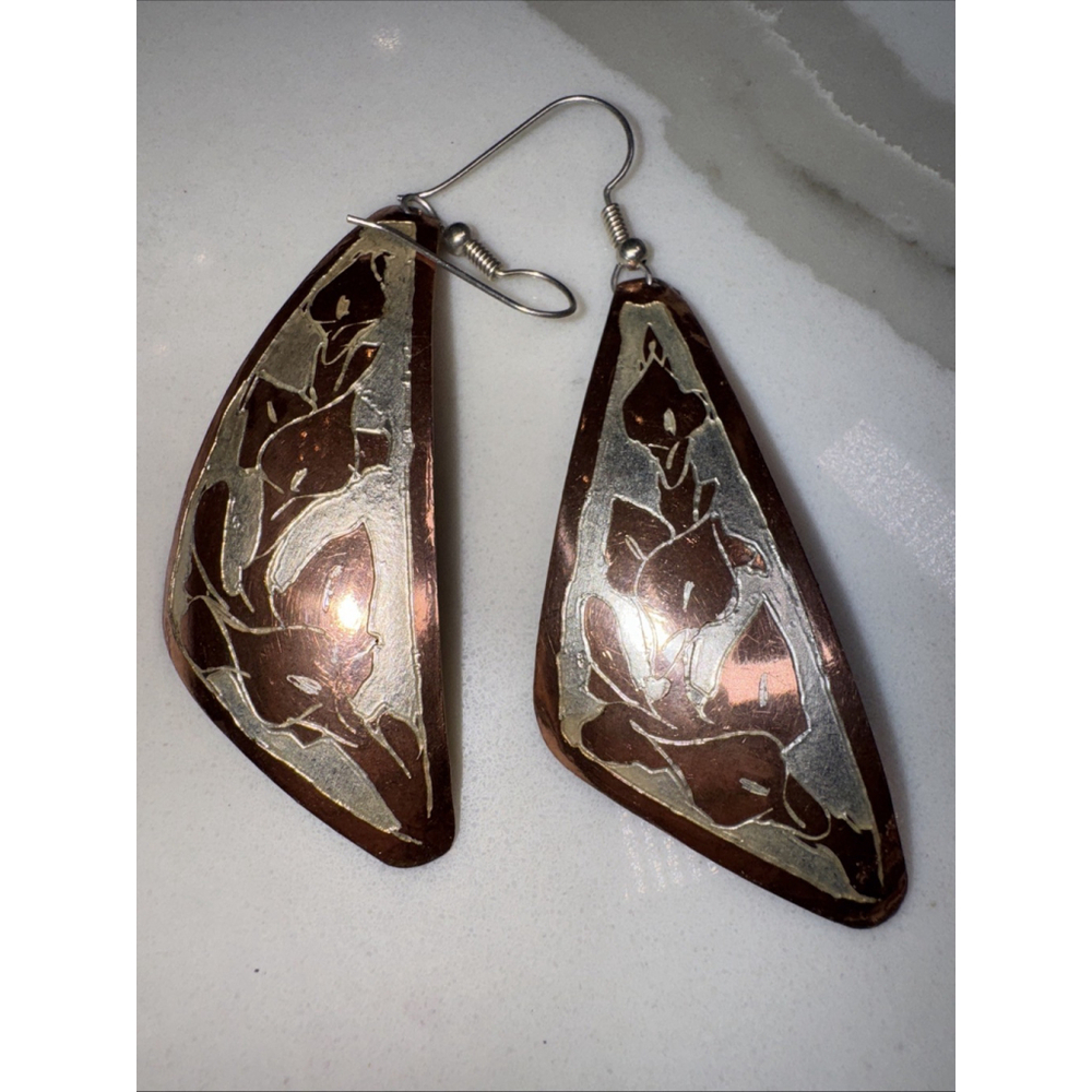 Western Copper-tone Earrings - Flower Pattern